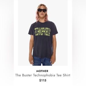 NWOT: Mother The Buster Technophobia Tee, Faded Black w/ Yellow Print, Large